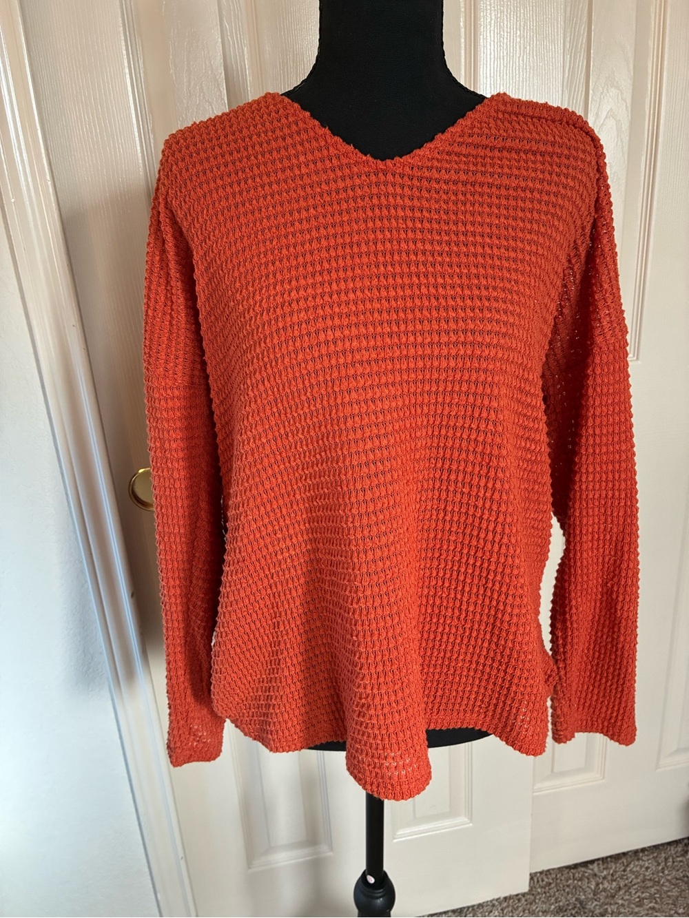 Three Bird Nest Women's V-Neck Textured Knit Sweater - Rust Orange